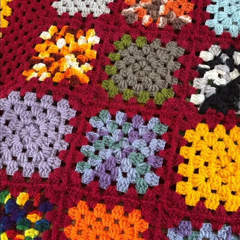 Colorful Crochet Granny Square Blanket